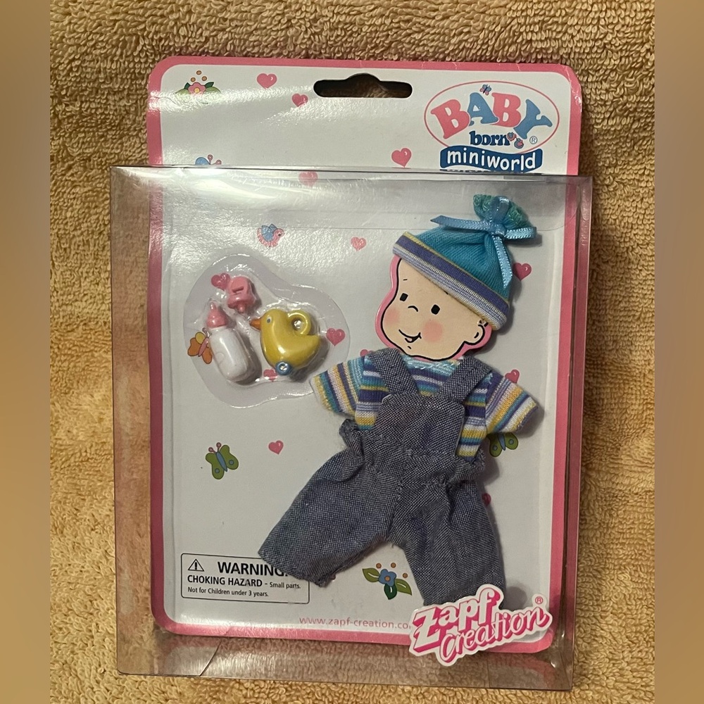 HTF Vintage Zaph Baby Born Miniworld 3-piece Blue-Striped Outfit: NIB